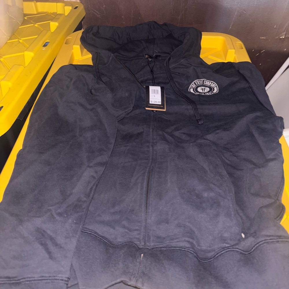 Frye Boot Company Men's Full Zip Black Hoodie Logo Front And Back